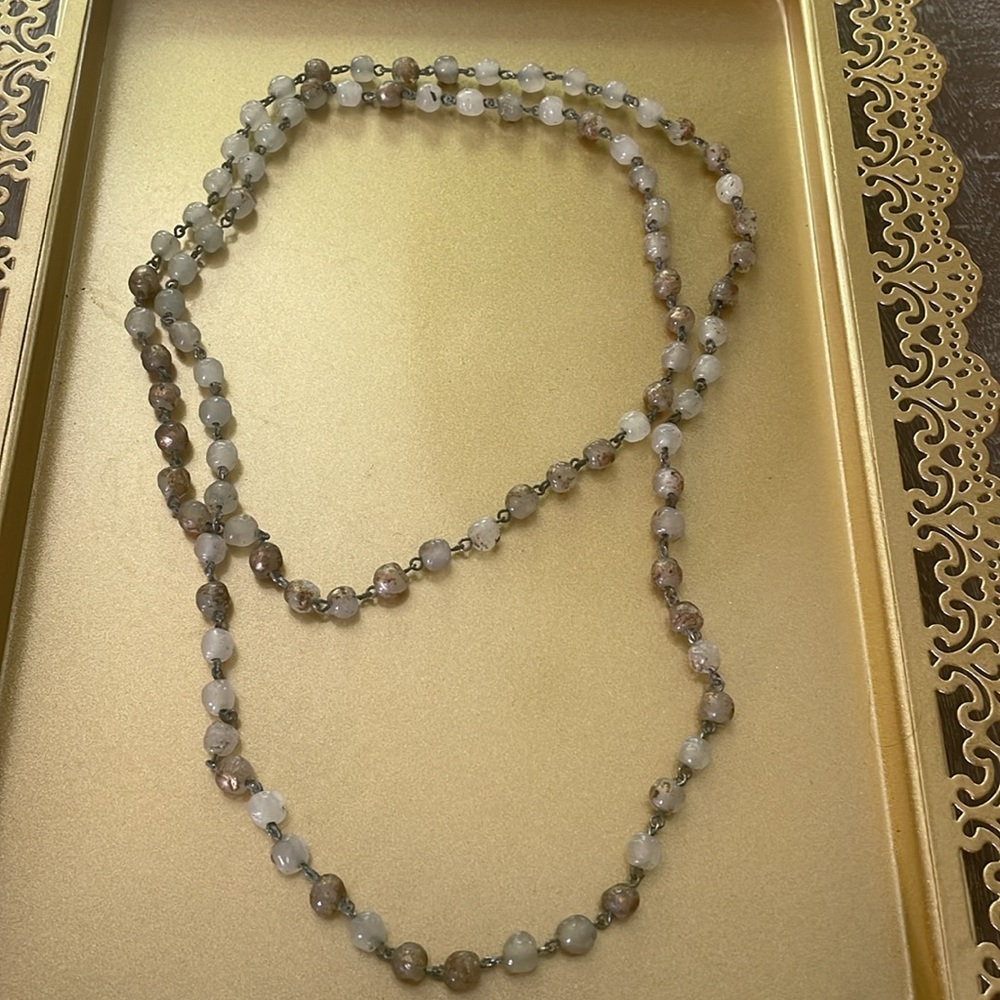 Vintage Brown & Gray Glass Beaded Necklace 23 inches no clasp
